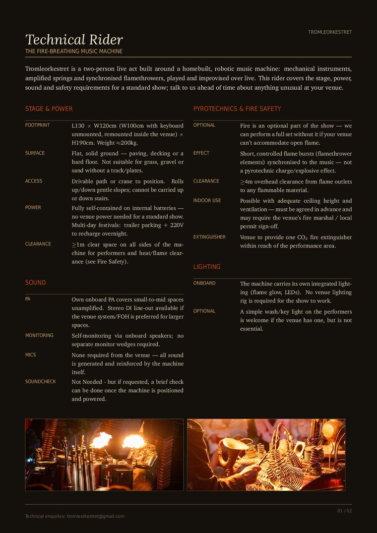 First page of the Technical Rider